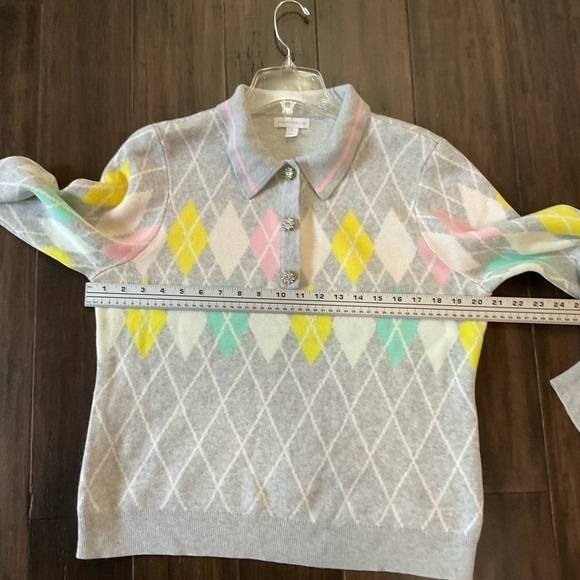 Charter Club Long Sleeve Pastel Argyle Polo Sweater Crystal Details Size Large - Picture 8 of 8